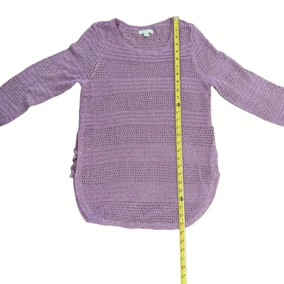 New York & Co Purple Sweater Open Knit Crochet Crew Neck 3/4 Sleeve Pullover M - Picture 3 of 7